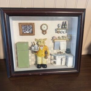 Vintage 3D Shadow Box Kitchen Pig Chef Wall Decor Retro 1970s
